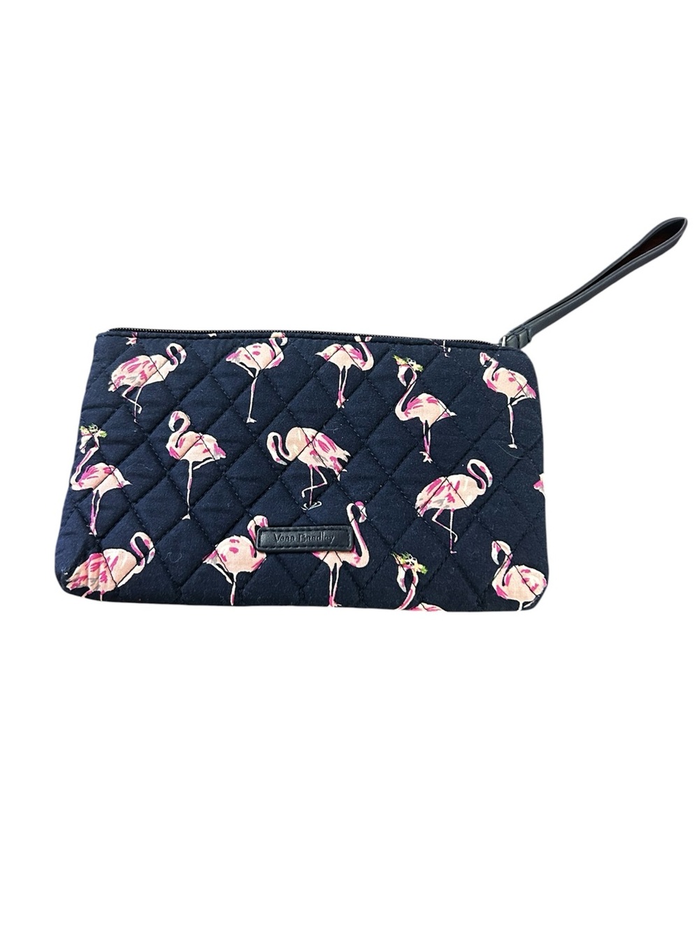 Vera Bradley Quilted Wristlet - Navy with Pink Flamingos